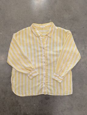 Yellow & White Striped Button-Down Long Sleeve Shirt